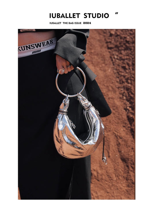 IUBALLET New Moon 2025 Spring Original Designer Silver Horn-Shaped Handheld Shoulder Bag