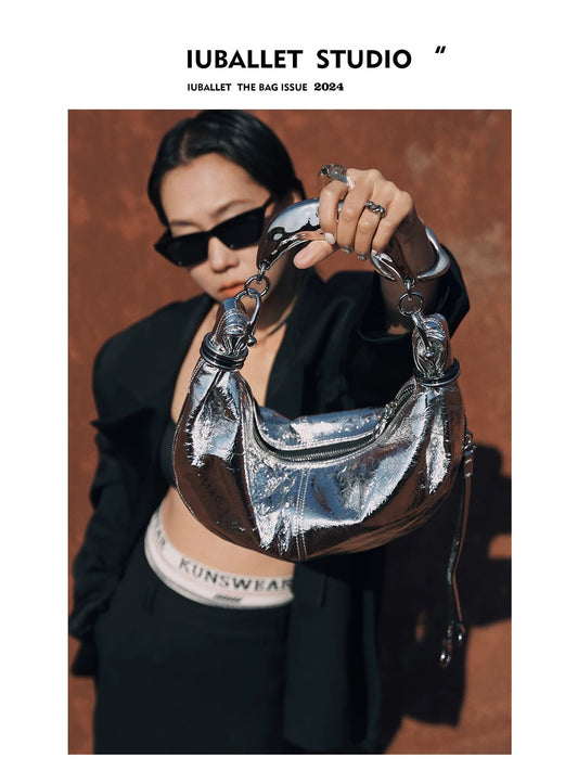 IUBALLET New Moon 2025 Spring Original Designer Silver Horn-Shaped Handheld Shoulder Bag