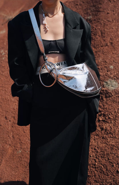 IUBALLET New Moon 2025 Spring Original Designer Silver Horn-Shaped Handheld Shoulder Bag