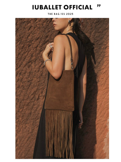 IUBALLET Cowhide Suede Fringe Shoulder Bag