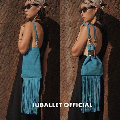 IUBALLET Cowhide Suede Fringe Shoulder Bag