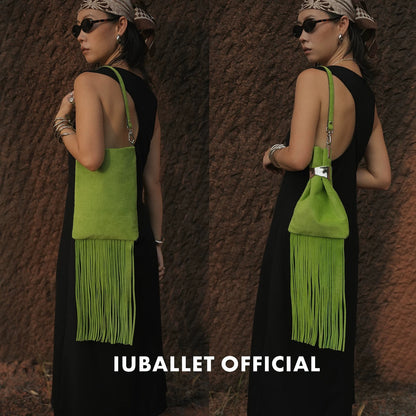 IUBALLET Cowhide Suede Fringe Shoulder Bag